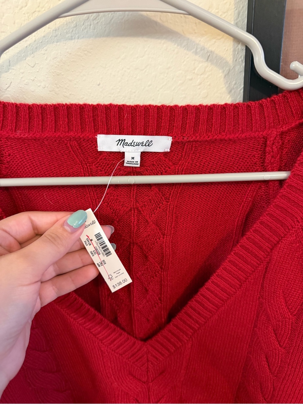 Madewell Cherry Red V-Neck Cable Knit Sweater - Picture 7 of 8
